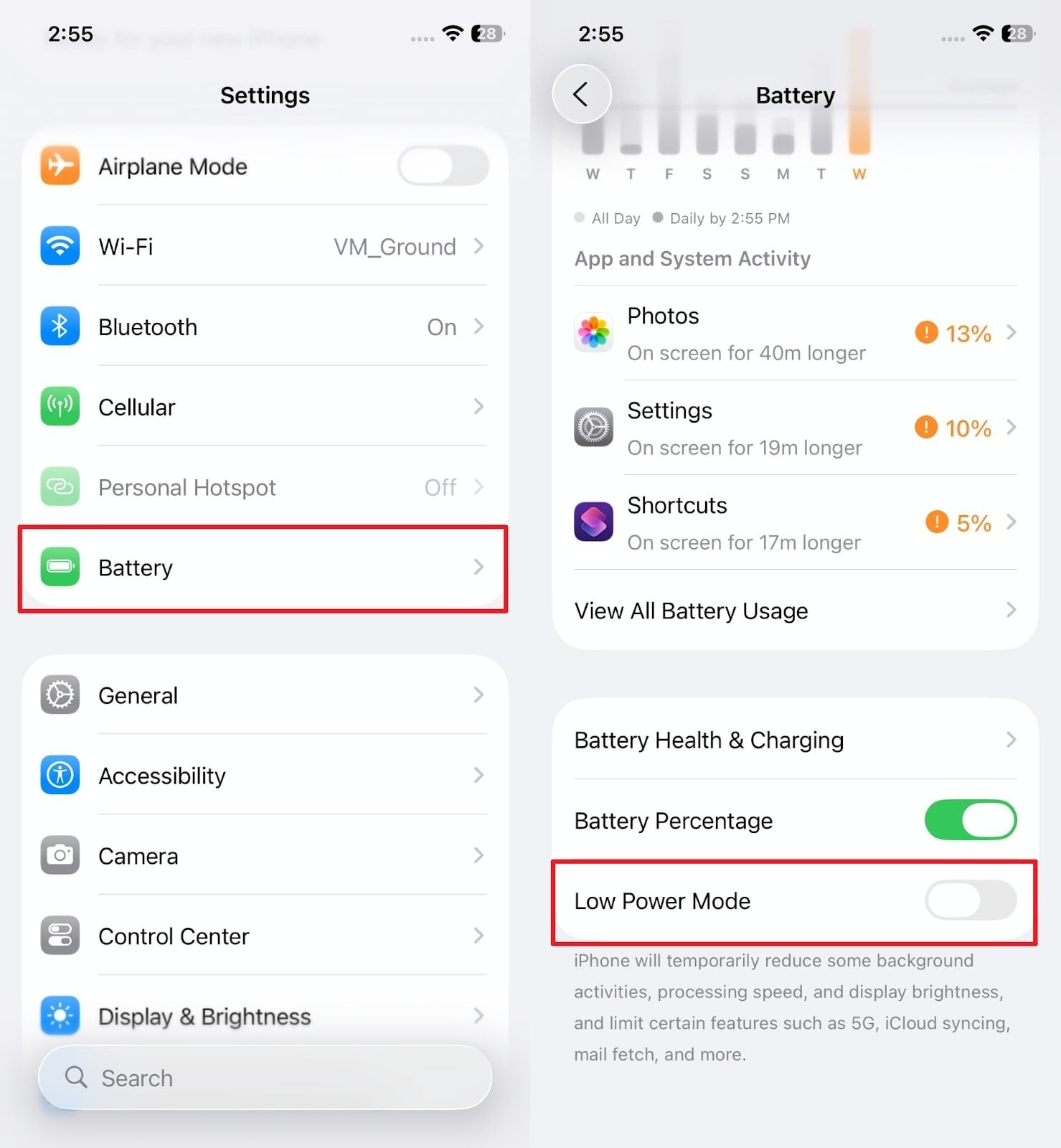 switch off low power mode