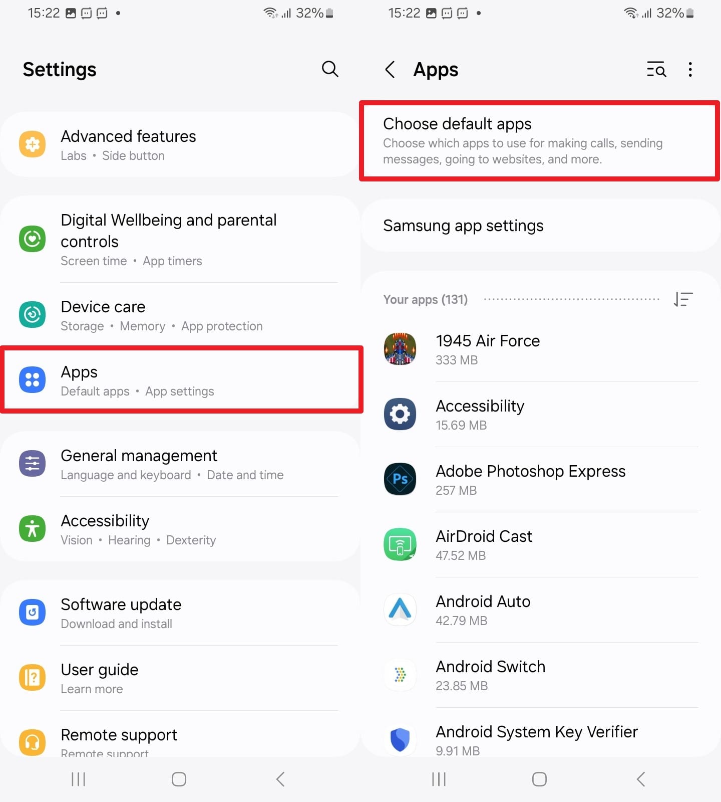 choose default apps android settings