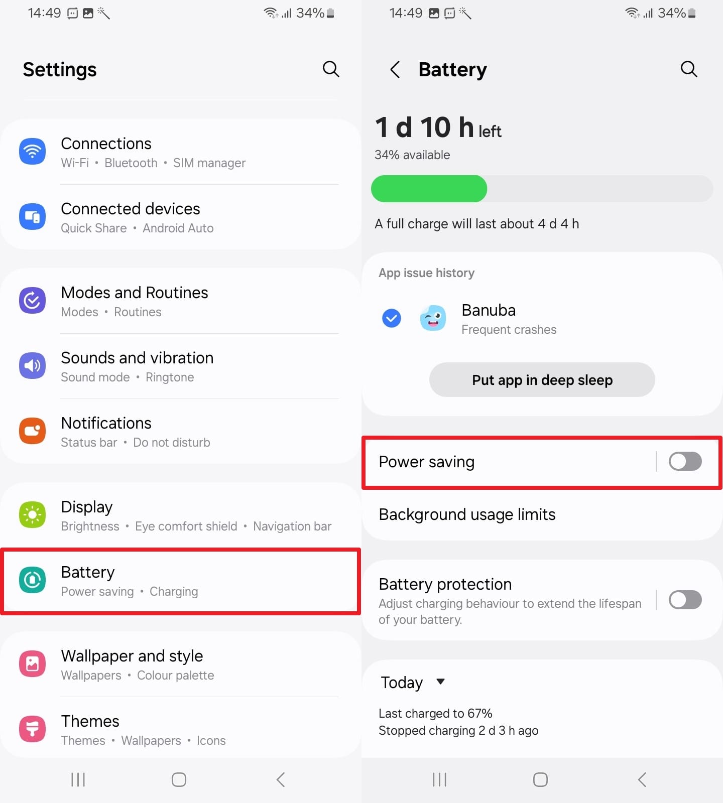 disable power saving android