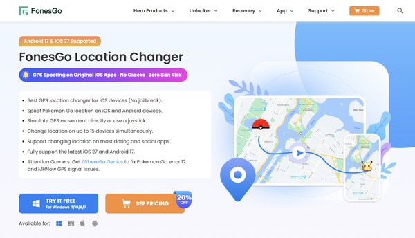 FonesGo Location Changer desktop map view