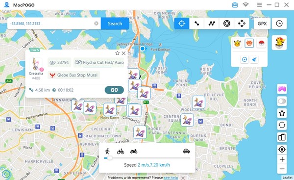 MocPOGO teleport map interface