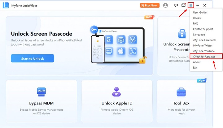 Check for updates in iMyFone LockWiper