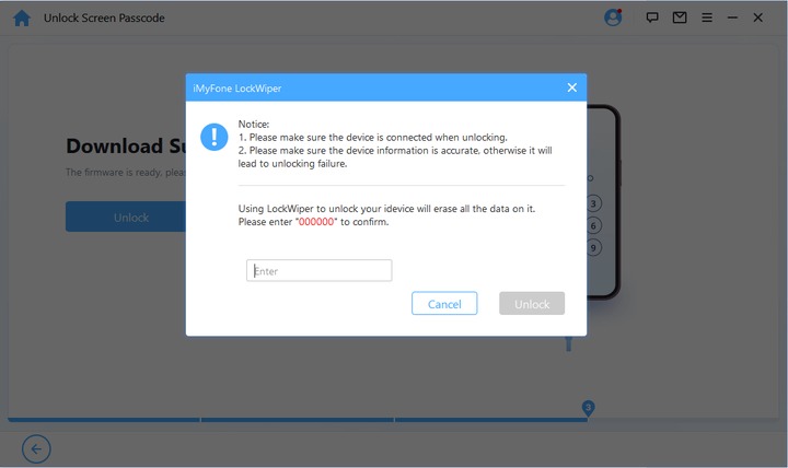 iMyFone LockWiper 000000 confirmation prompt