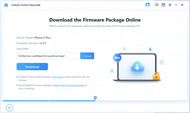 iMyFone LockWiper firmware package download screen