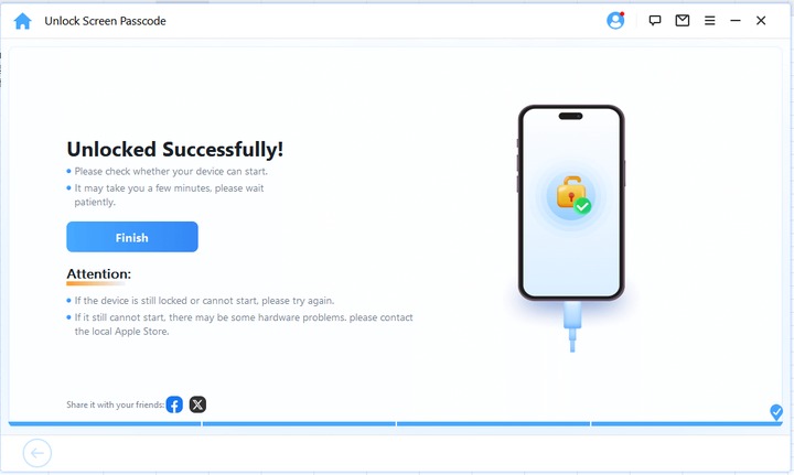 iMyFone LockWiper Unlocked Successfully screen