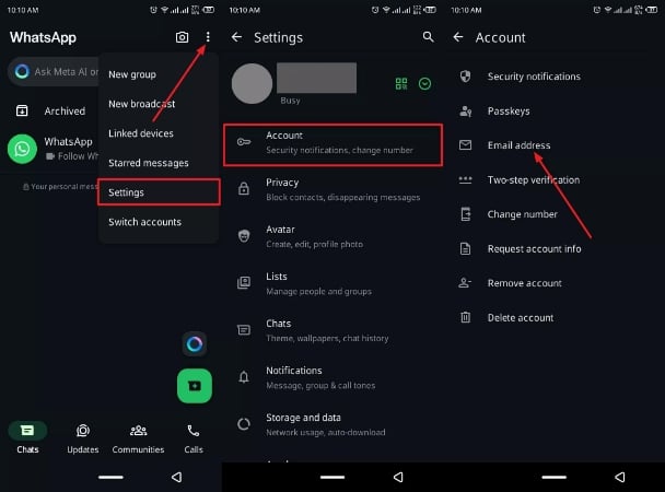 locate email address from account settings