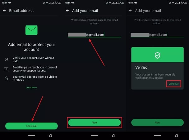 enter email and continue to verify