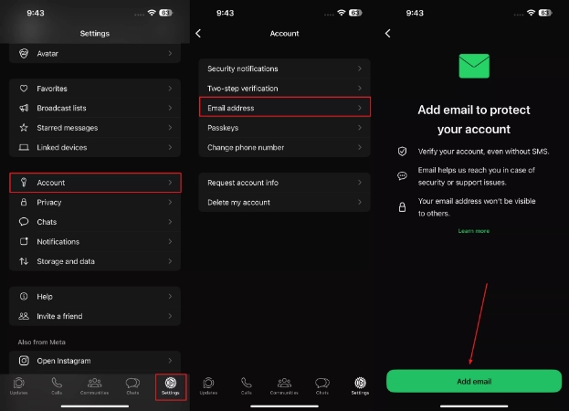 access email address account setting iphone