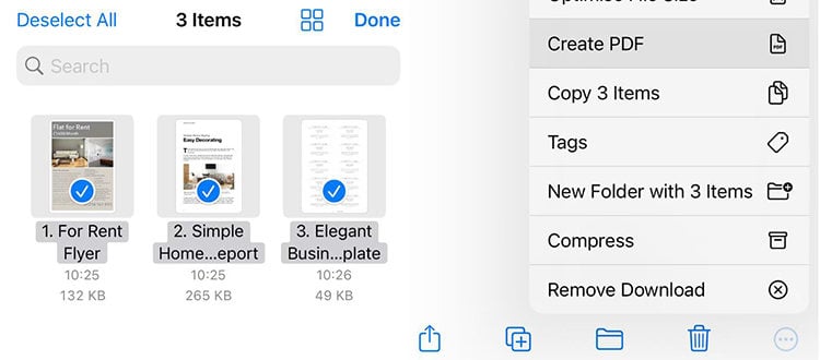 how to combine pdf files on iphone via file app