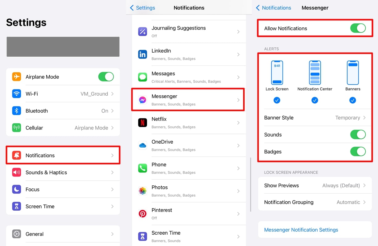enable the messenger notifications