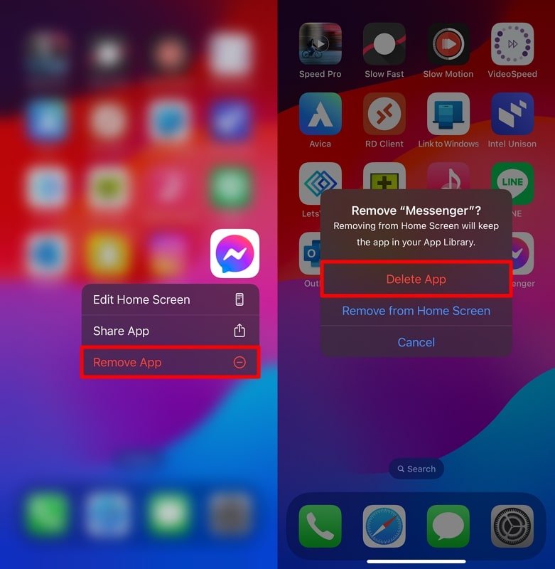 press the delete app option