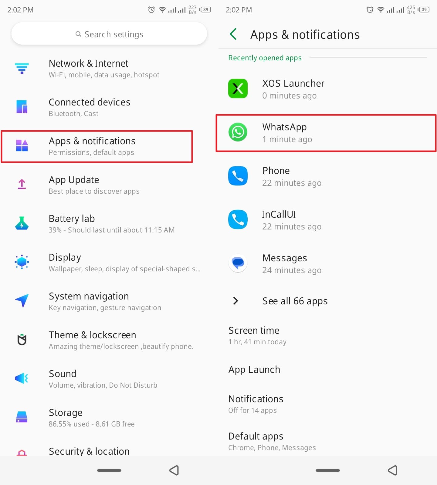 access whatsapp app & notification settings