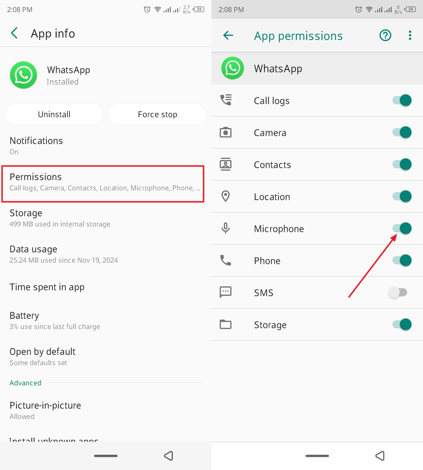 enable microphone permissions android settings