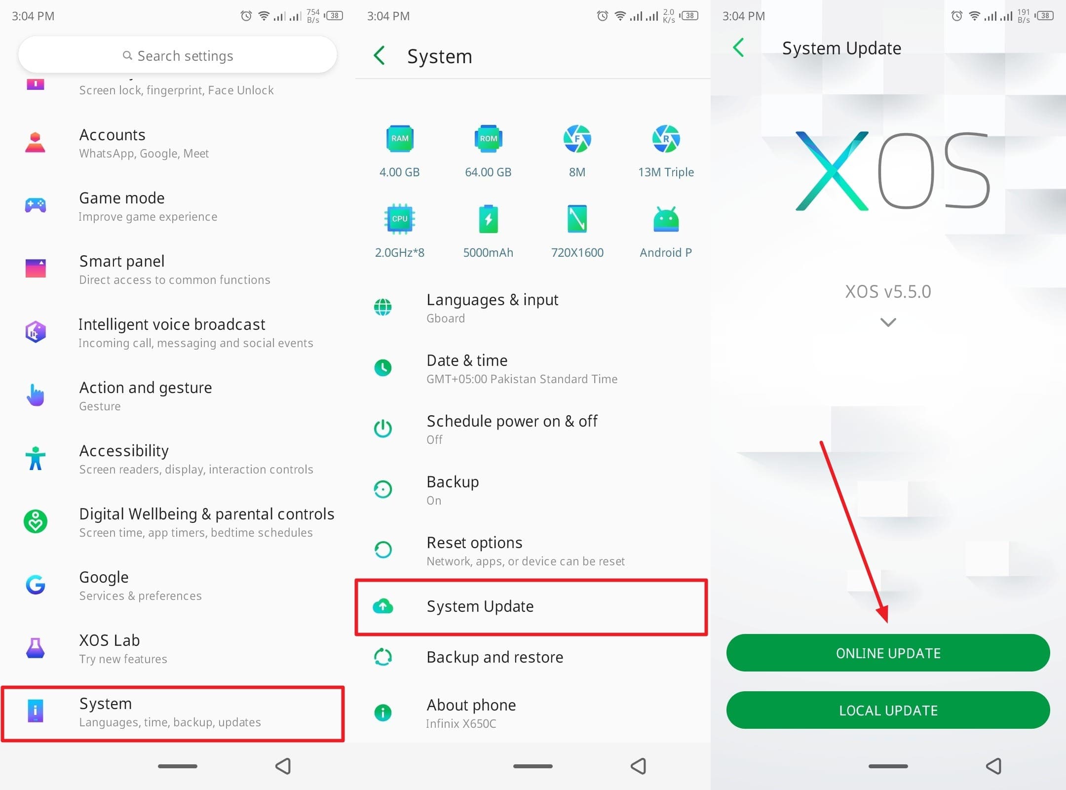 use online or local update button