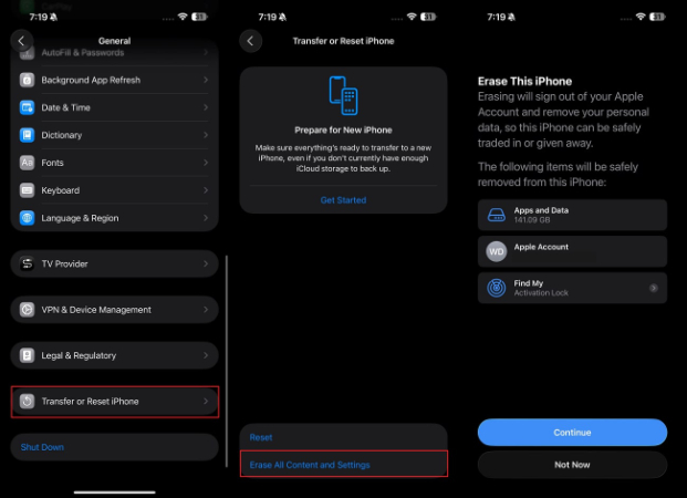 factory reset iphone