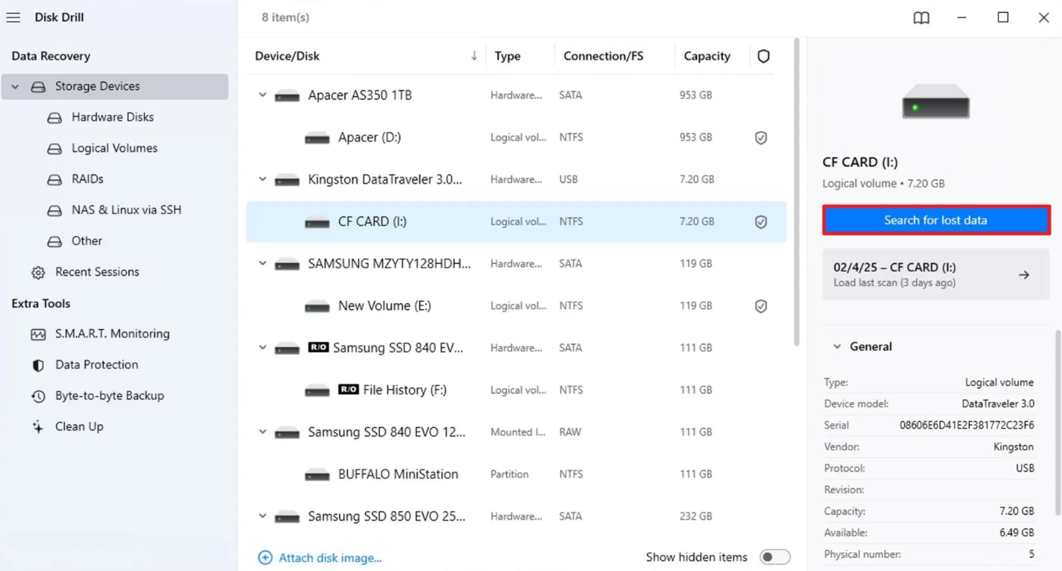 select for lost data disk drill