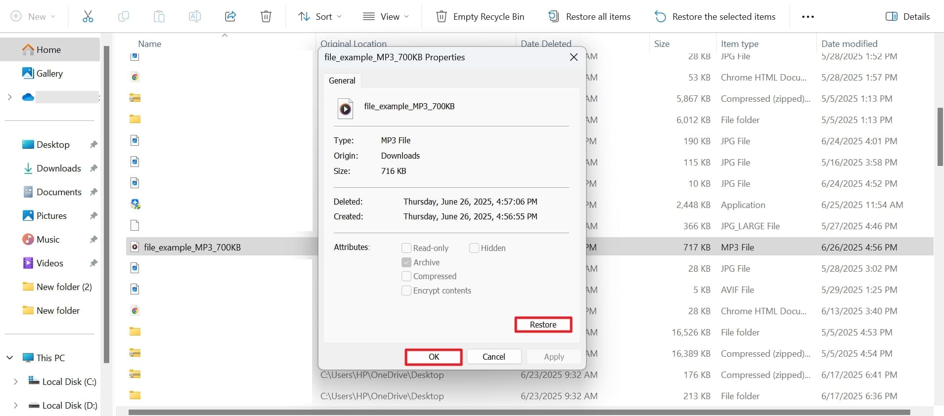 restore from recycle bin