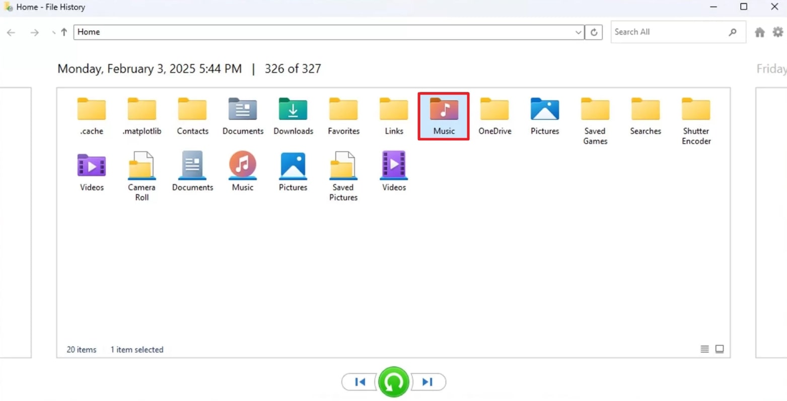 restore from music folder