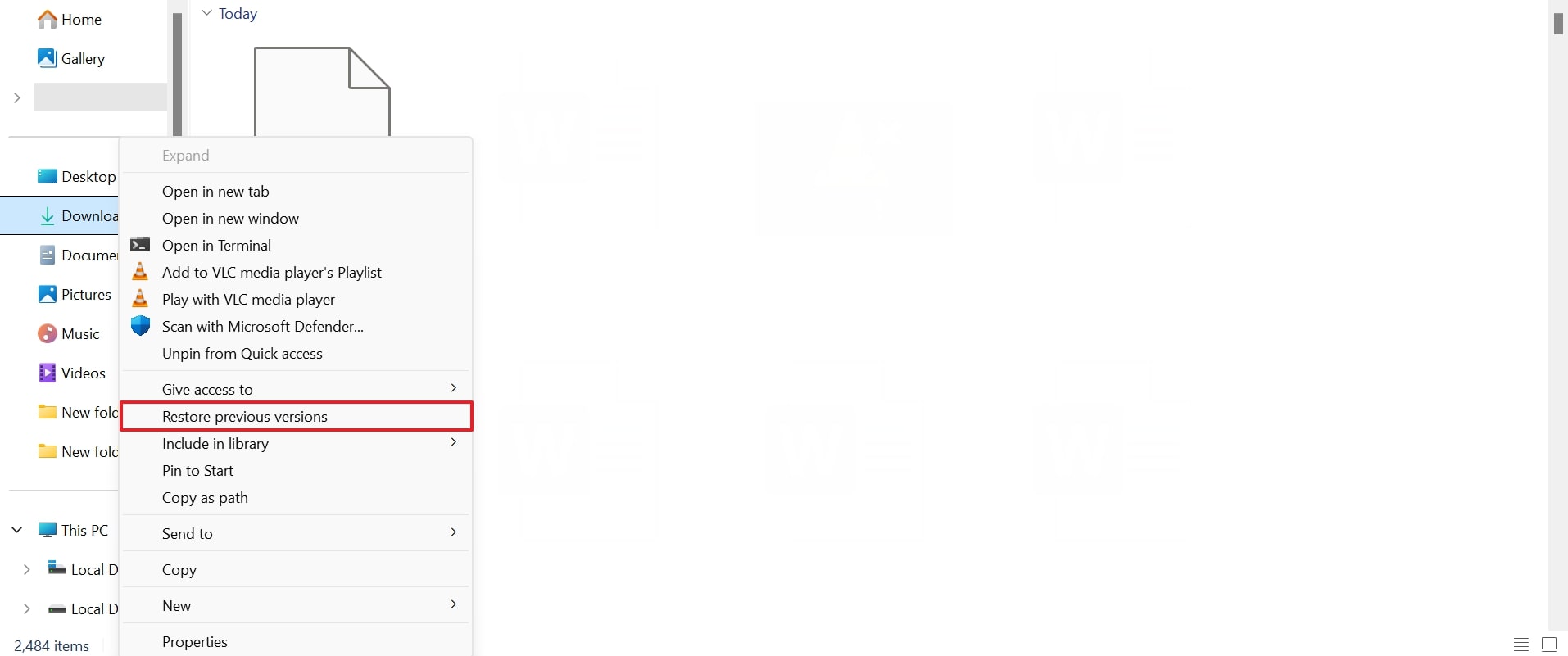 choose restore from previous version