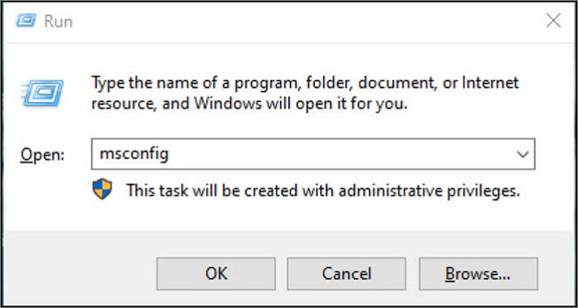 msconfig from run utility
