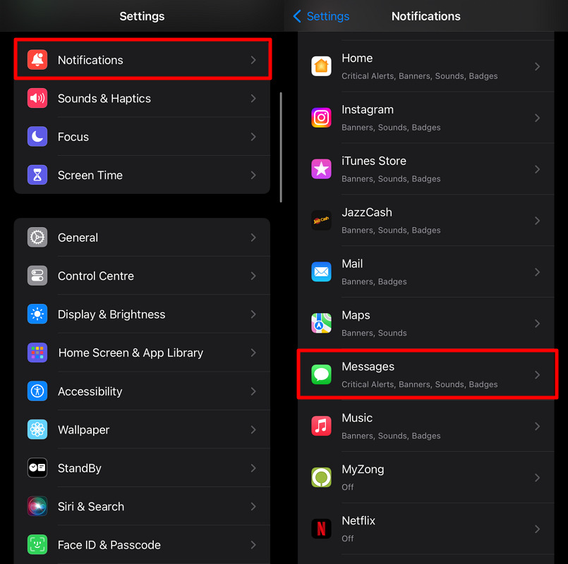 access the messages option