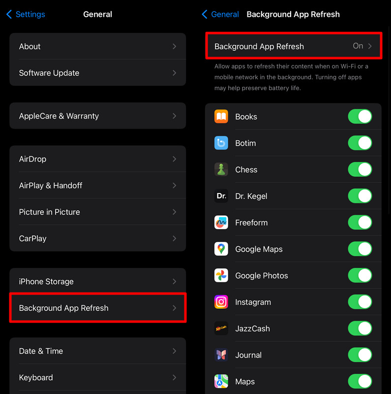 enable background app refresh feature