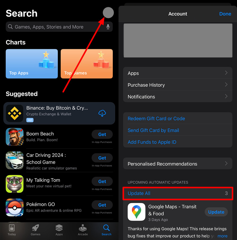 tap update all option