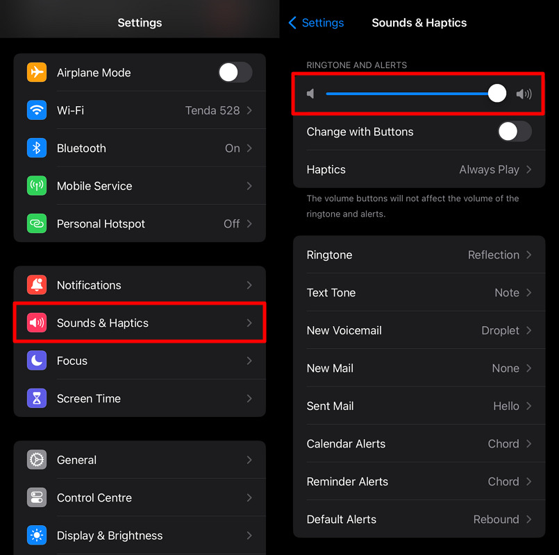 set sound and haptics settings