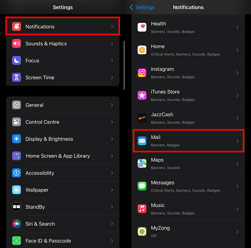 open mail notification settings