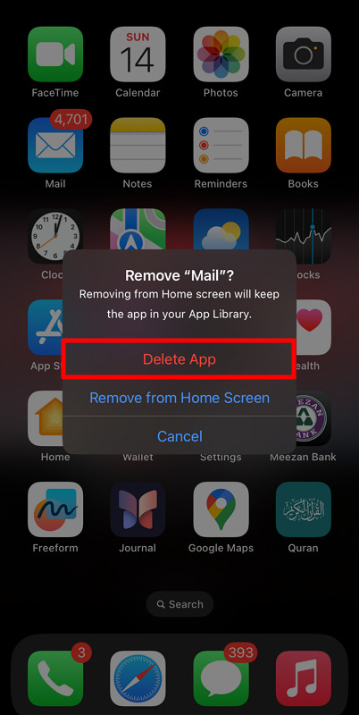 tap the delete app option