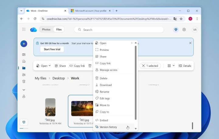 onedrive version history