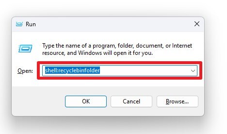 open Recycle Bin with Windows Run command