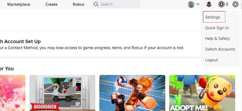 Open Roblox Account Settings