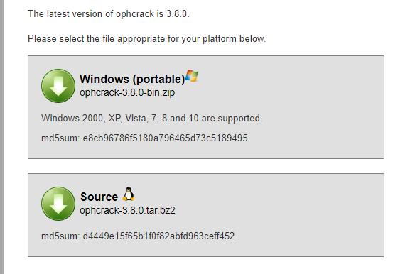 OphCrack Windows 10