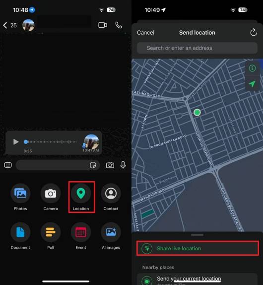 send live location on iphone