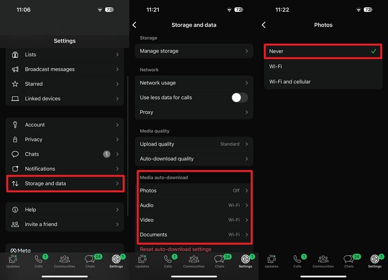 deselect content on whatsapp