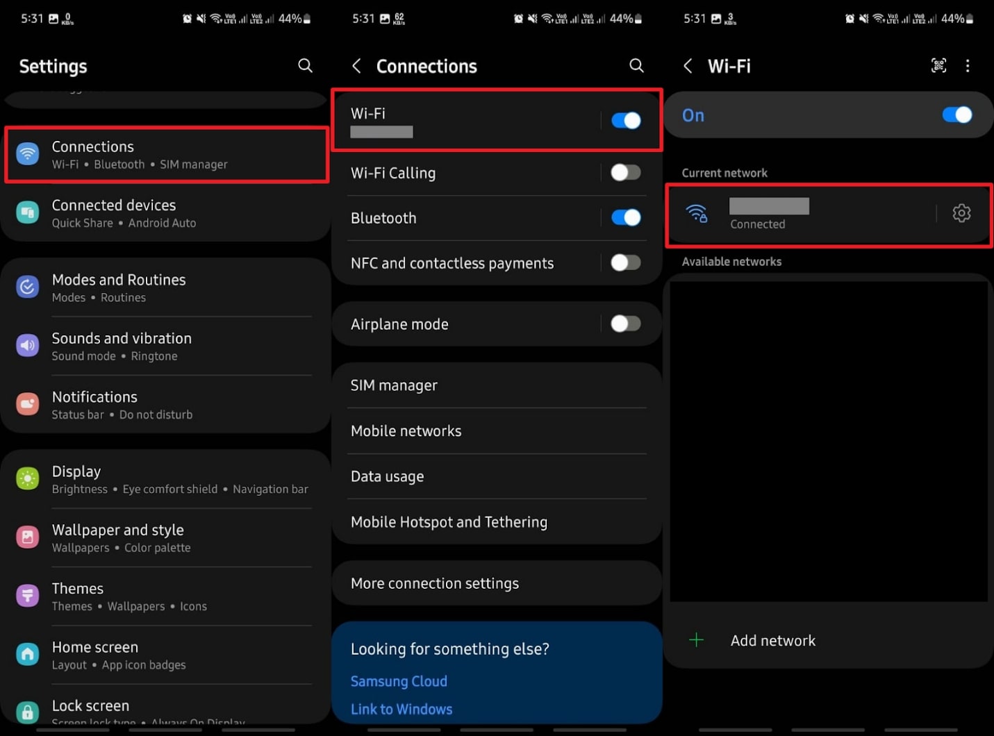 access wifi from android connection settings