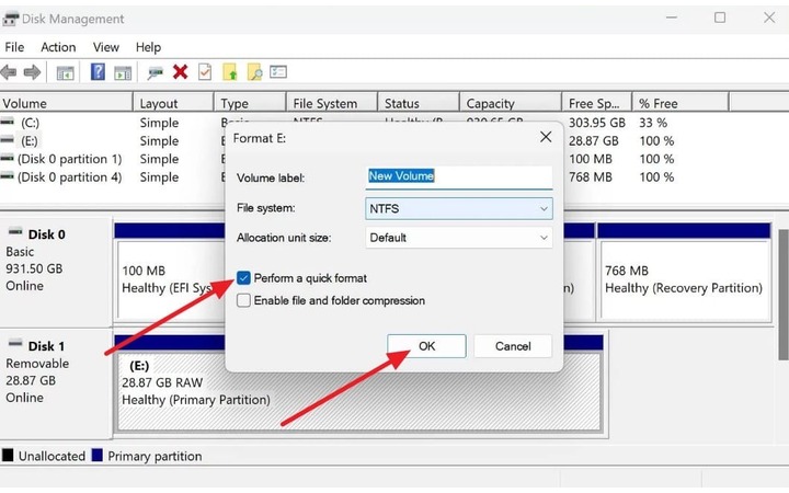 choose ok to format