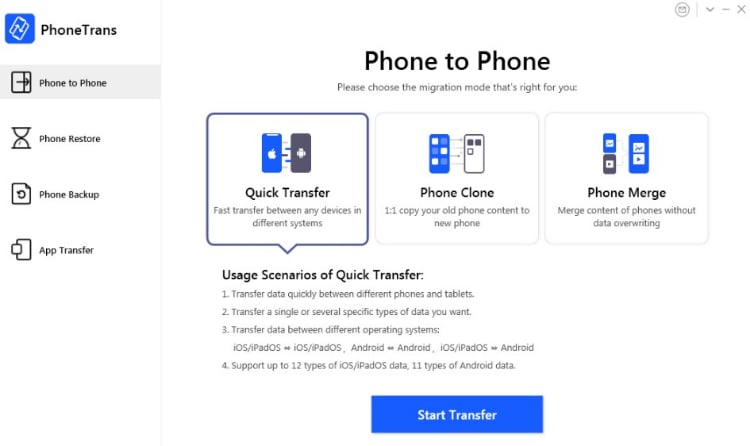 select start transfer button