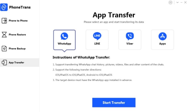 choose app transfer and start