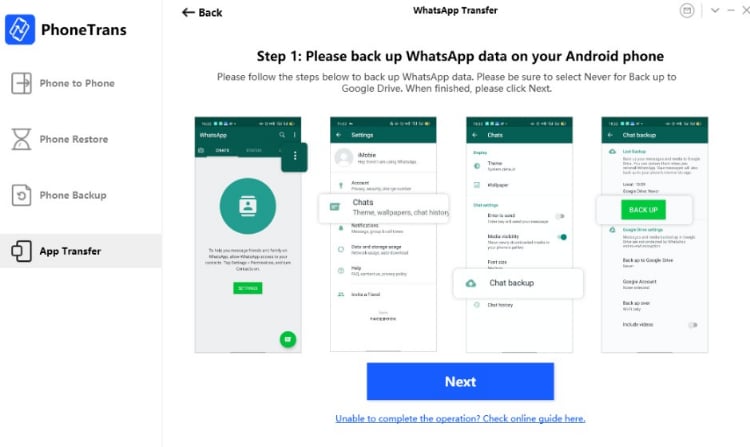 select backup and next 