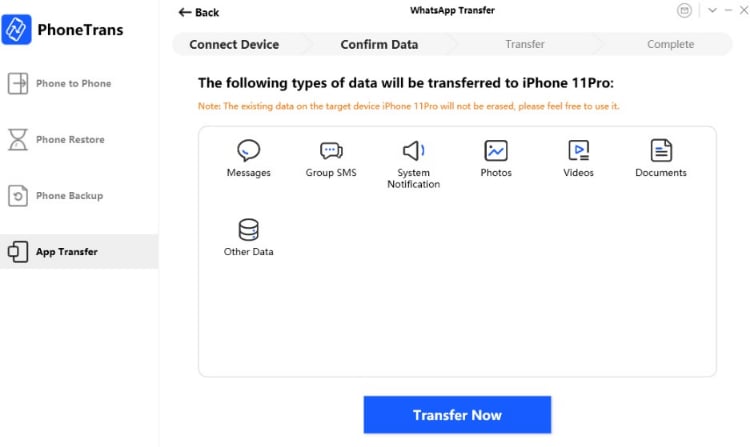 choose data types and transfer now
