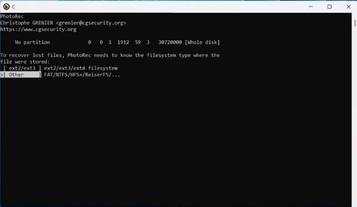 select partition in PhotoRec