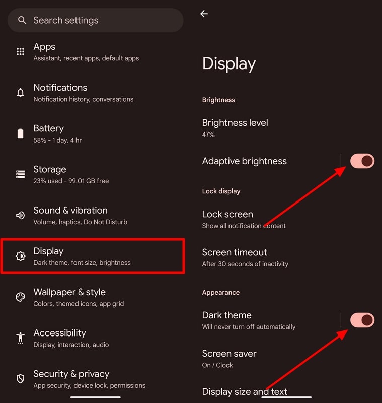 adjust the display settings