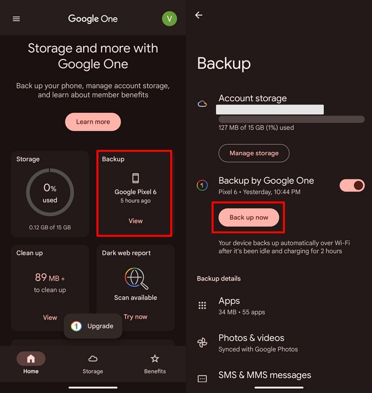 tap back up now button