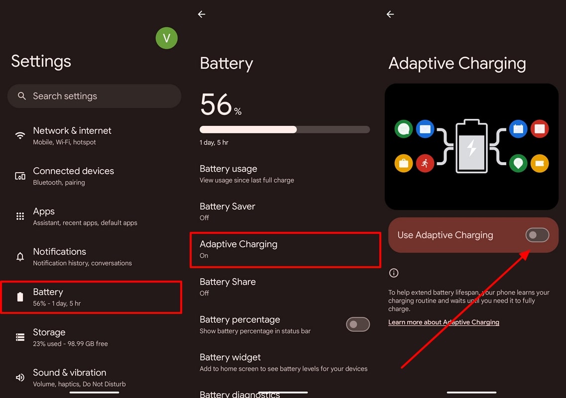 turn off the adaptive charging option