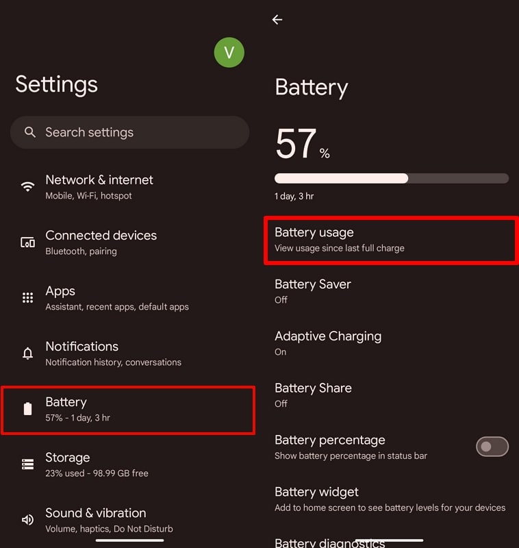 choose the battery usage option