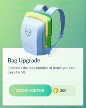 Pokemon go coins Pokemon bag upgrade