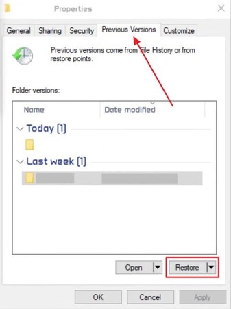 restore RAR file previous version