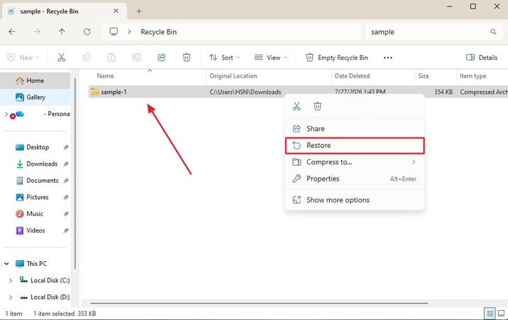 choose RAR file to restore
